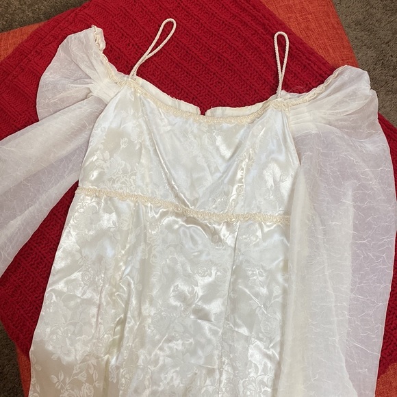VTG Renaissance Faire Ivory Satin Brocade Wedding Dress Gown Prom - Picture 13 of 15